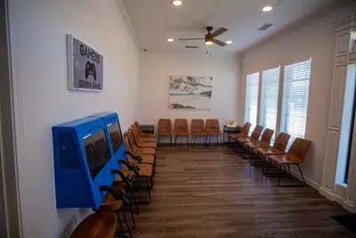 inside the waiting room of Sycamore Smiles in Fort Worth, TX