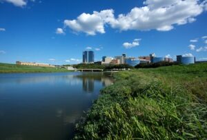 View of downtown Fort Worth, TX from the Trinity River.